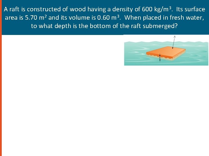 A raft is constructed of wood having a density of 600 kg/m 3. Its