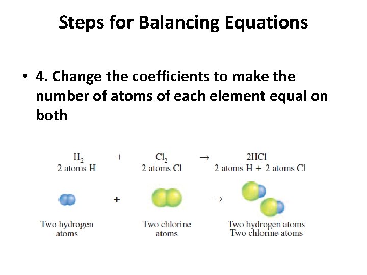 Steps for Balancing Equations • 4. Change the coefficients to make the number of