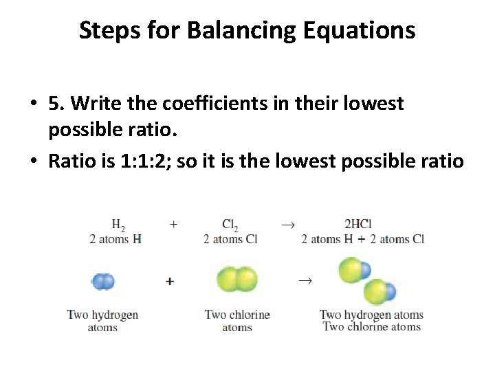 Steps for Balancing Equations • 5. Write the coefficients in their lowest possible ratio.