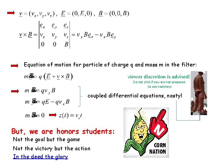 Equation of motion for particle of charge q and mass m in the filter: Equation of motion for particle of charge q and mass m in the filter: