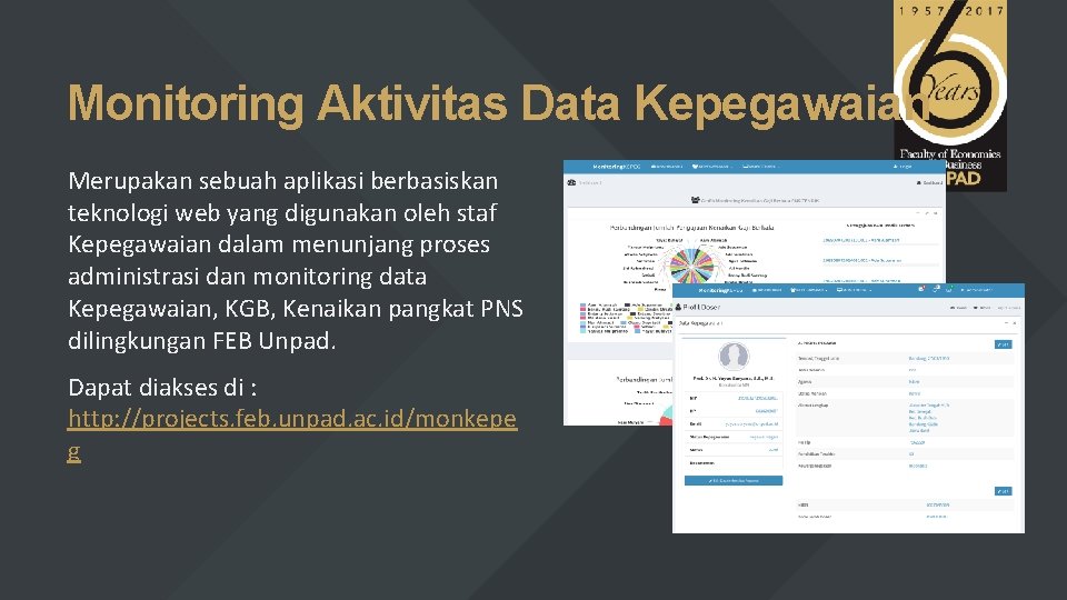 Monitoring Aktivitas Data Kepegawaian Merupakan sebuah aplikasi berbasiskan teknologi web yang digunakan oleh staf
