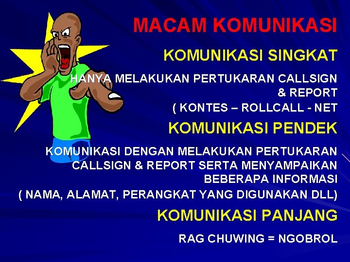 MACAM KOMUNIKASI SINGKAT HANYA MELAKUKAN PERTUKARAN CALLSIGN & REPORT ( KONTES – ROLLCALL -