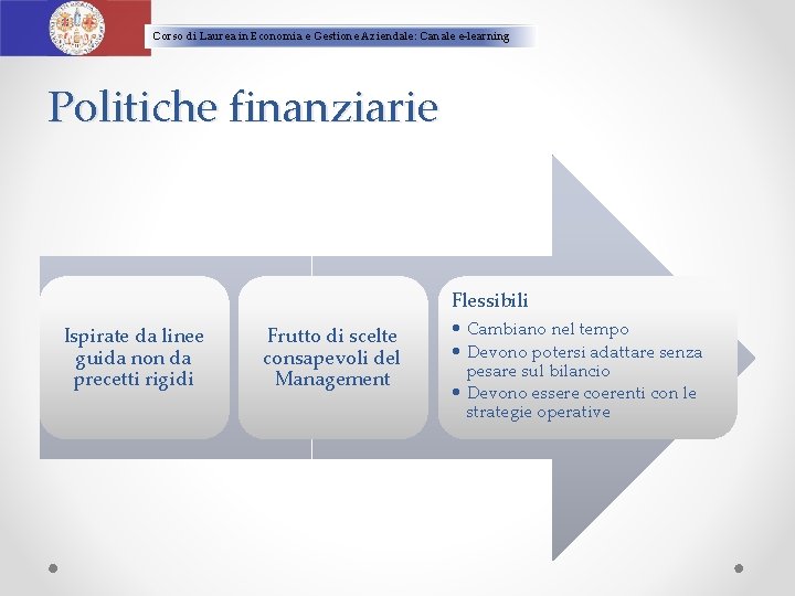 Corso di Laurea in Economia e Gestione Aziendale: Canale e-learning Politiche finanziarie Flessibili Ispirate