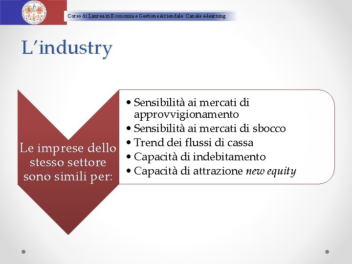 Corso di Laurea in Economia e Gestione Aziendale: Canale e-learning L’industry • Sensibilità ai