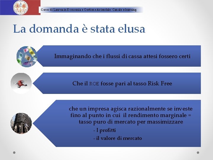 Corso di Laurea in Economia e Gestione Aziendale: Canale e-learning La domanda è stata