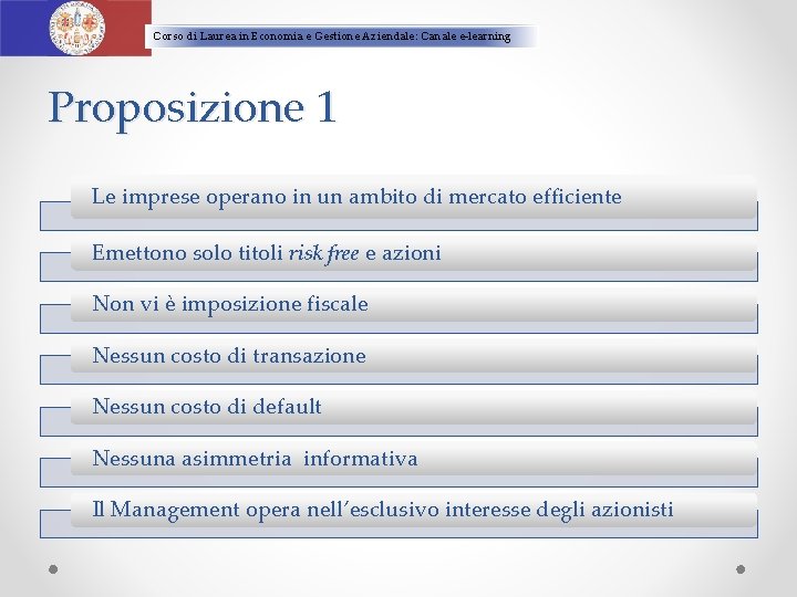 Corso di Laurea in Economia e Gestione Aziendale: Canale e-learning Proposizione 1 Le imprese