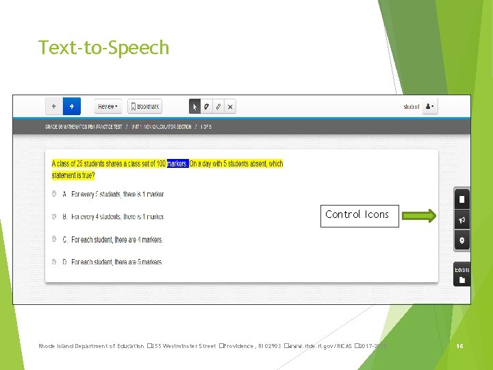 Text-to-Speech Control Icons Rhode Island Department of Education � 255 Westminster Street �Providence, RI