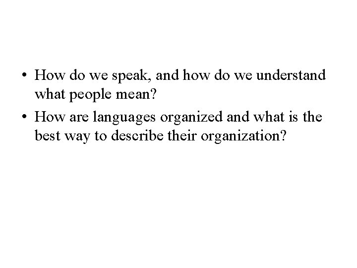  • How do we speak, and how do we understand what people mean?