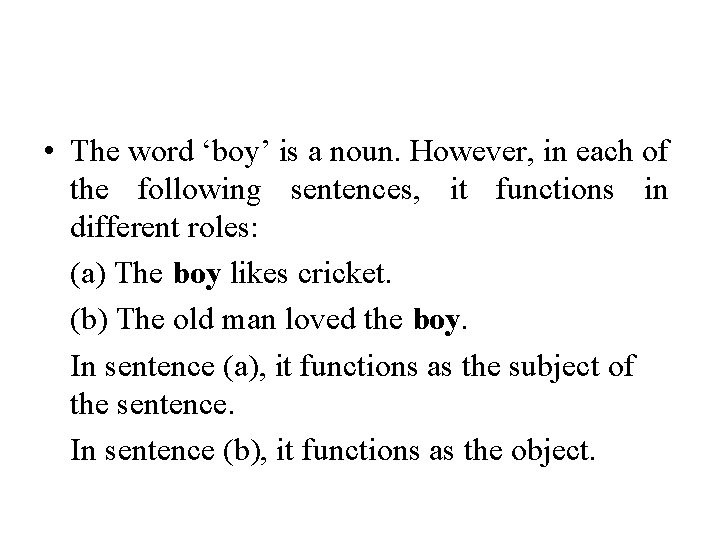  • The word ‘boy’ is a noun. However, in each of the following