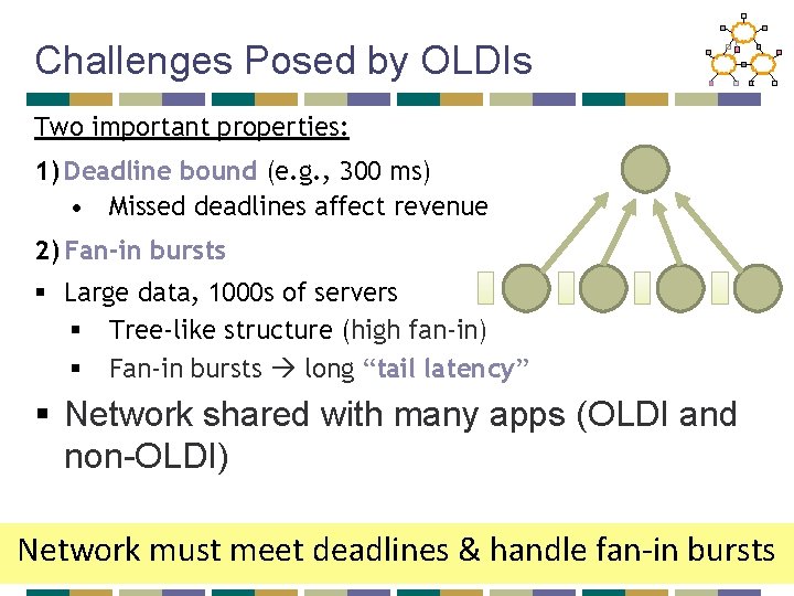 Challenges Posed by OLDIs Two important properties: 1) Deadline bound (e. g. , 300