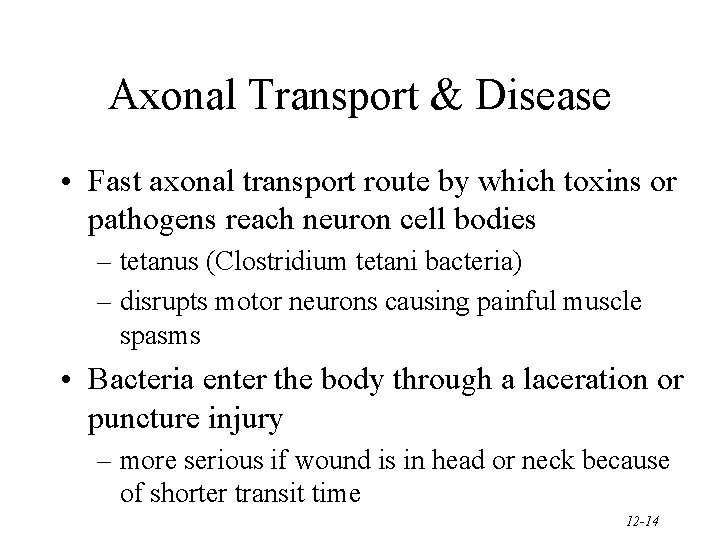 Axonal Transport & Disease • Fast axonal transport route by which toxins or pathogens