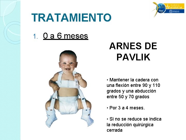 TRATAMIENTO 1. 0 a 6 meses ARNES DE PAVLIK • Mantener la cadera con TRATAMIENTO 1. 0 a 6 meses ARNES DE PAVLIK • Mantener la cadera con