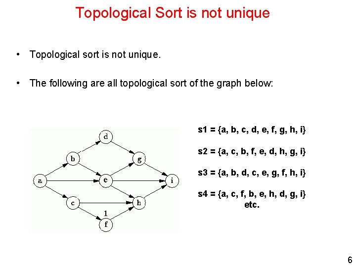 Topological Sort is not unique • Topological sort is not unique. • The following