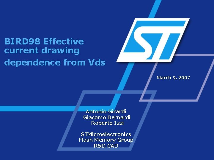 BIRD 98 Effective current drawing dependence from Vds March 9, 2007 Antonio Girardi Giacomo