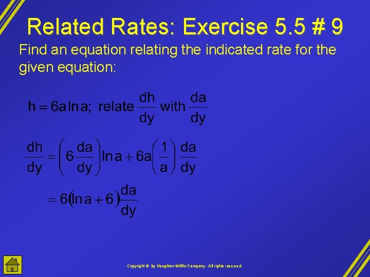 Related Rates: Exercise 5. 5 # 9 Find an equation relating the indicated rate