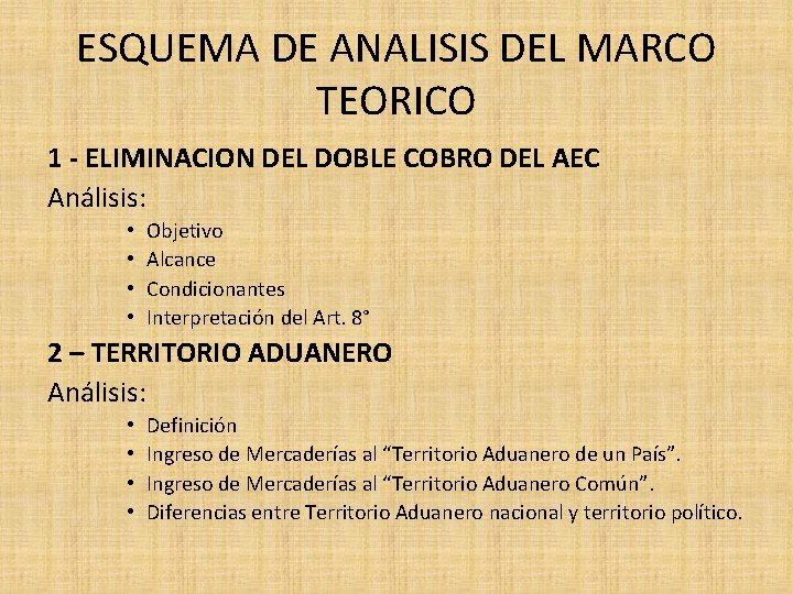 ESQUEMA DE ANALISIS DEL MARCO TEORICO 1 - ELIMINACION DEL DOBLE COBRO DEL AEC