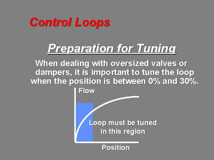 Control Loops Preparation for Tuning When dealing with oversized valves or dampers, it is