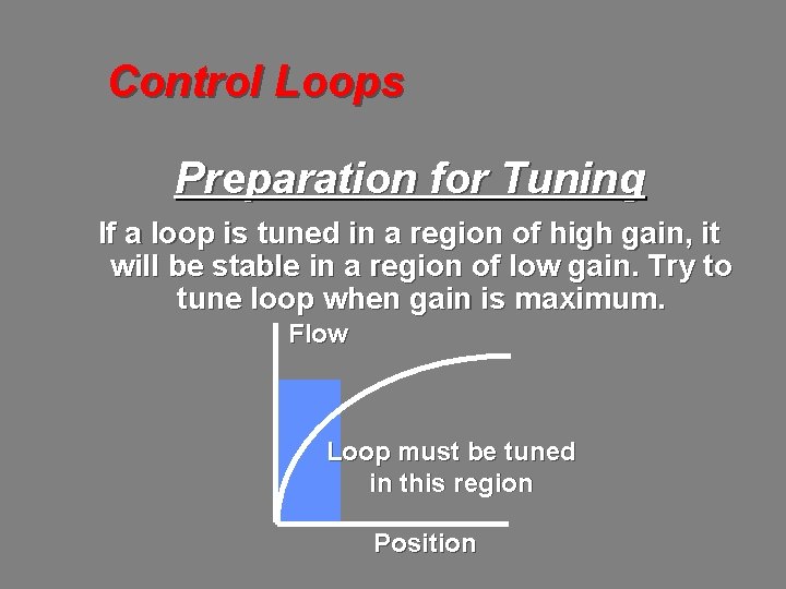 Control Loops Preparation for Tuning If a loop is tuned in a region of