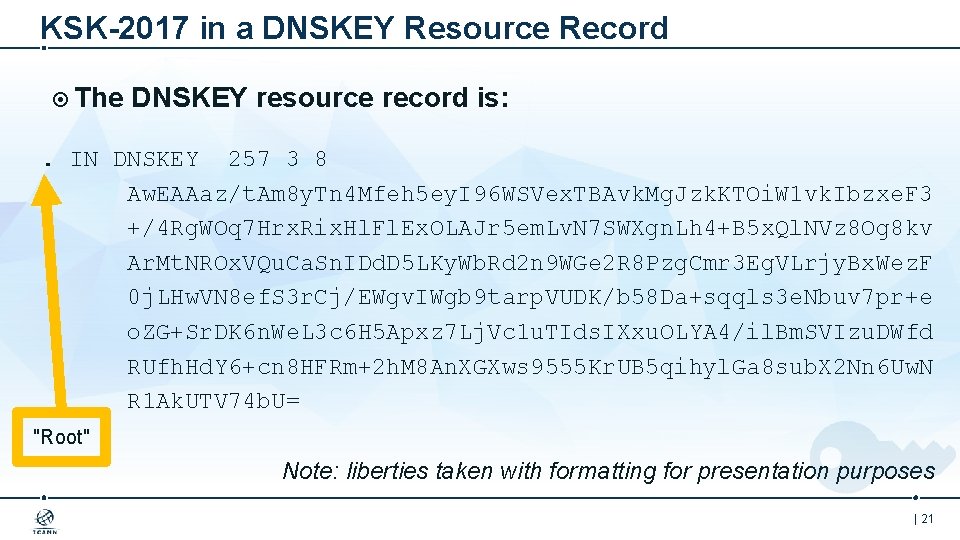 KSK-2017 in a DNSKEY Resource Record The DNSKEY resource record is: . IN DNSKEY