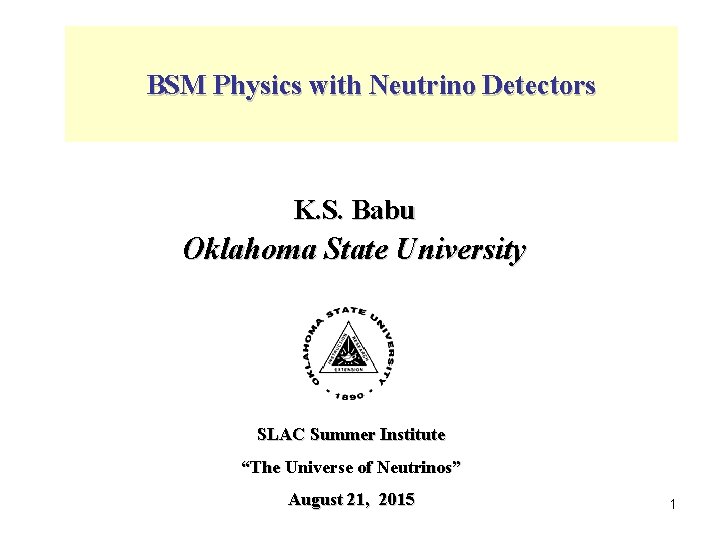 BSM Physics with Neutrino Detectors K. S. Babu Oklahoma State University SLAC Summer Institute