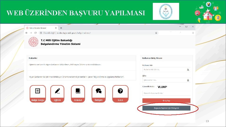 WEB ÜZERİNDEN BAŞVURU YAPILMASI 13 