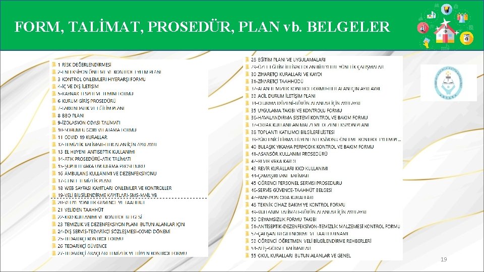 FORM, TALİMAT, PROSEDÜR, PLAN vb. BELGELER 19 