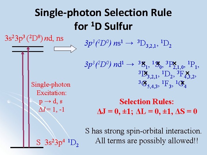 Single-photon Selection Rule for 1 D Sulfur 3 s 23 p 3 (2 D Single-photon Selection Rule for 1 D Sulfur 3 s 23 p 3 (2 D