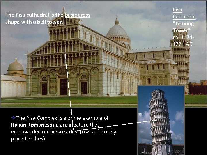 The Pisa cathedral is the basic cross shape with a bell tower. v. The