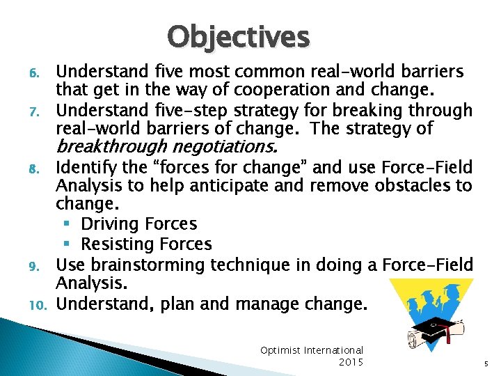 Objectives 6. 7. Understand five most common real-world barriers that get in the way