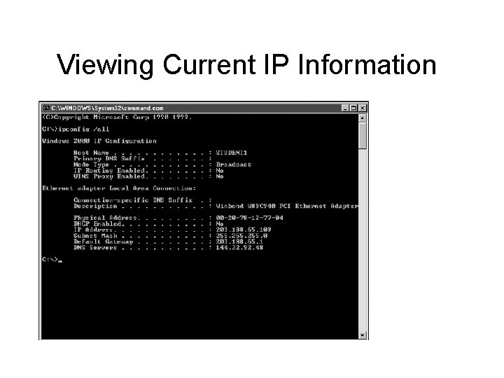 Viewing Current IP Information 