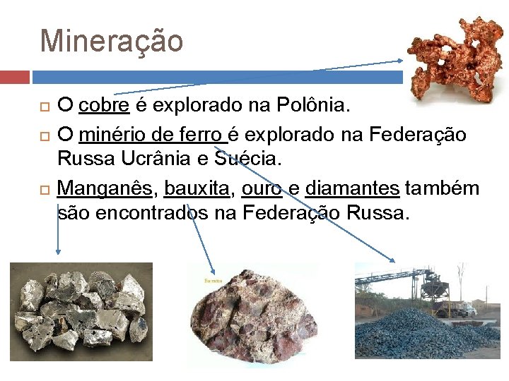 Mineração O cobre é explorado na Polônia. O minério de ferro é explorado na