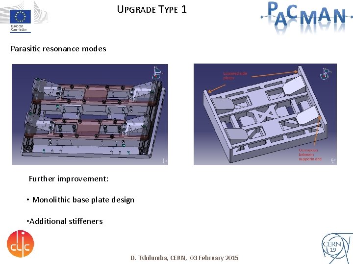 UPGRADE TYPE 1 Parasitic resonance modes Further improvement: • Monolithic base plate design •