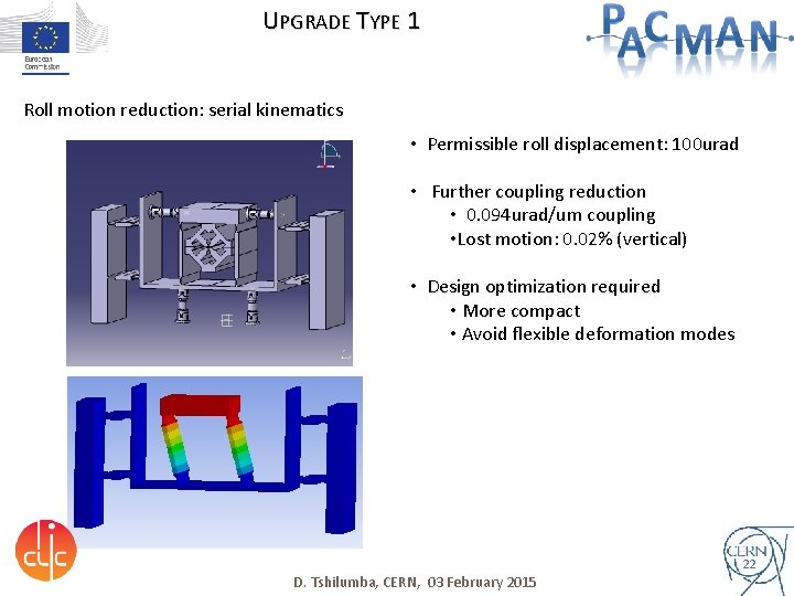 UPGRADE TYPE 1 Roll motion reduction: serial kinematics • Permissible roll displacement: 100 urad