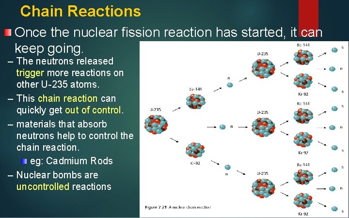 Chain Reactions Once the nuclear fission reaction has started, it can keep going. –