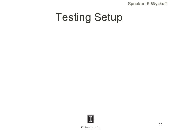 Speaker: K Wyckoff Testing Setup 11 