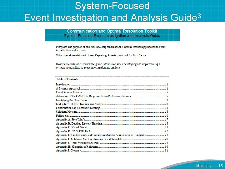 System-Focused Event Investigation and Analysis Guide 3 Module 4 15 