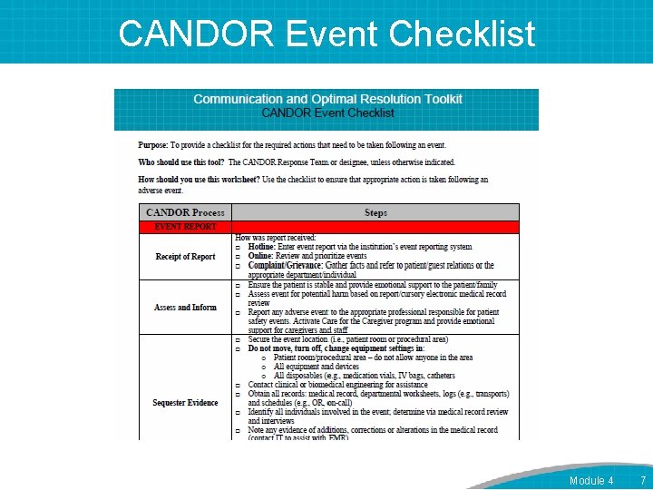 CANDOR Event Checklist Module 4 7 