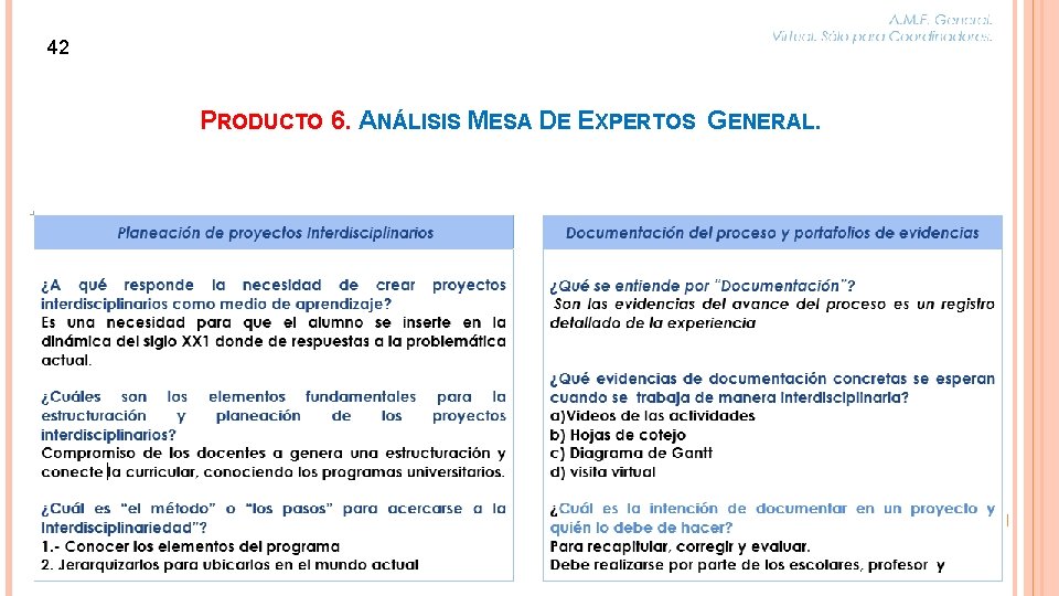 42 PRODUCTO 6. ANÁLISIS MESA DE EXPERTOS GENERAL. 