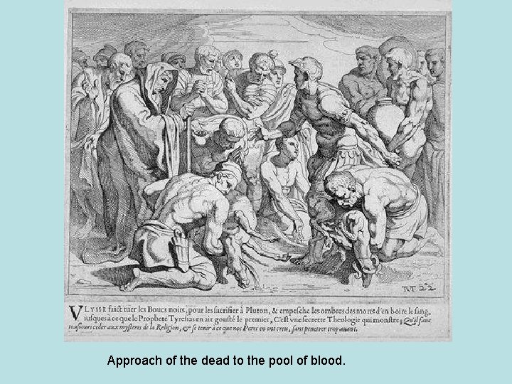 Approach of the dead to the pool of blood. 