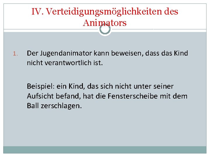 IV. Verteidigungsmöglichkeiten des Animators 1. Der Jugendanimator kann beweisen, dass das Kind nicht verantwortlich