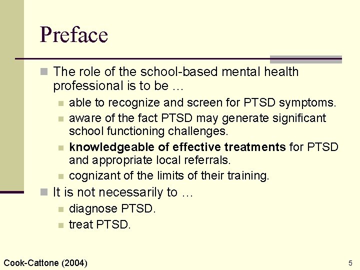 Preface n The role of the school-based mental health professional is to be …