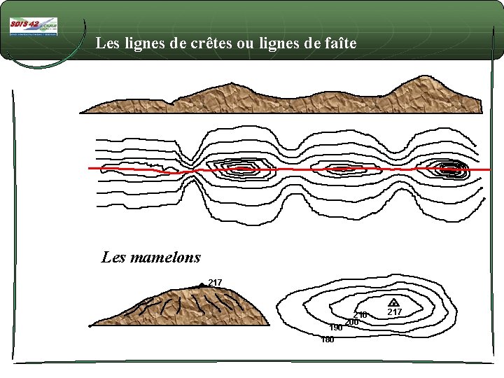 Les lignes de crêtes ou lignes de faîte Les mamelons 217 190 180 210