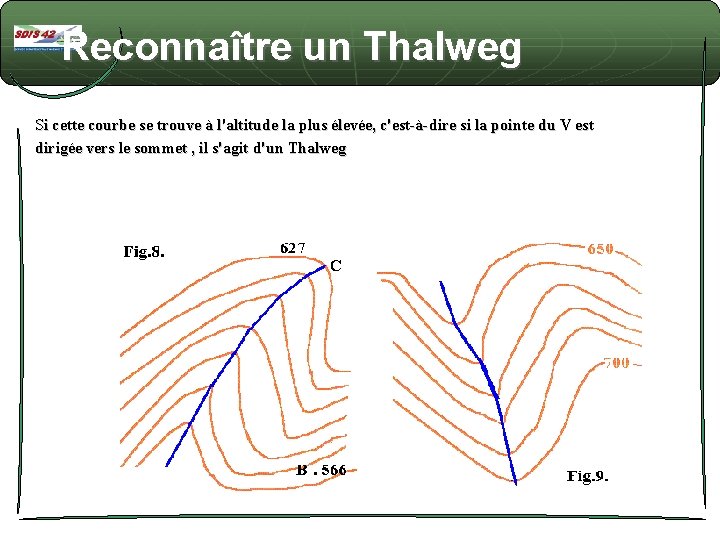 Reconnaître un Thalweg Si cette courbe se trouve à l'altitude la plus élevée, c'est-à-dire