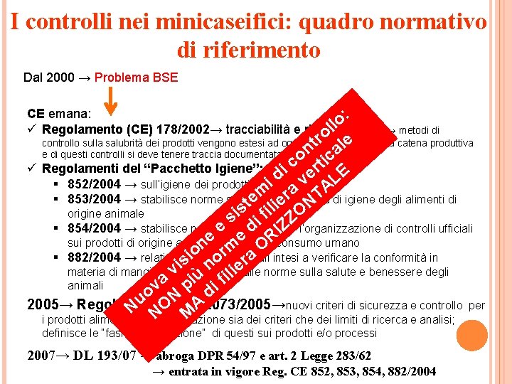 I controlli nei minicaseifici: quadro normativo di riferimento Dal 2000 → Problema BSE CE