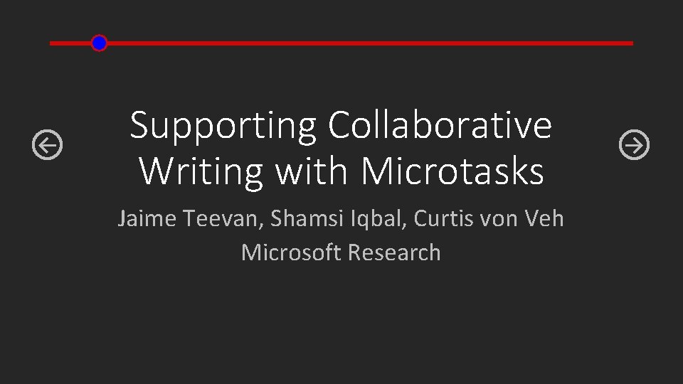 ← Supporting Collaborative Writing with Microtasks Jaime Teevan, Shamsi Iqbal, Curtis von Veh Microsoft