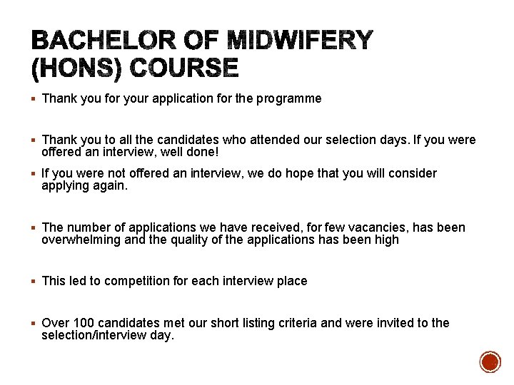 § Thank you for your application for the programme § Thank you to all