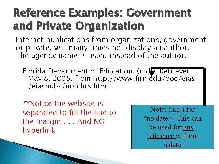 Reference Examples: Government and Private Organization Internet publications from organizations, government or private, will