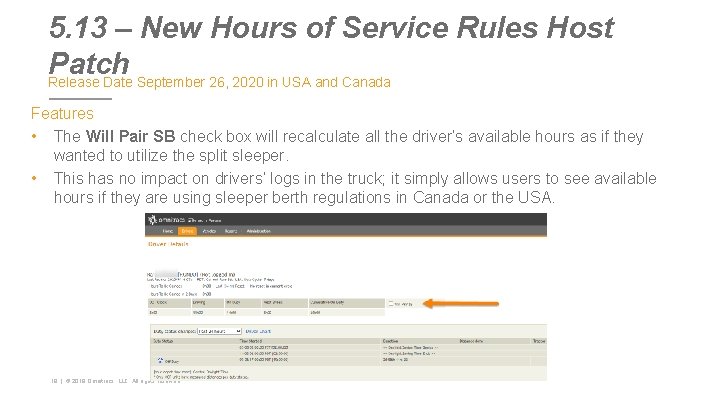 5. 13 – New Hours of Service Rules Host Patch Release Date September 26,