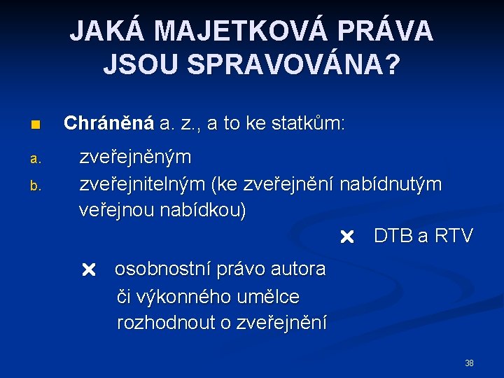 JAKÁ MAJETKOVÁ PRÁVA JSOU SPRAVOVÁNA? n a. b. Chráněná a. z. , a to