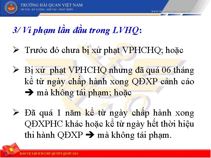 3/ Vi phạm lần đầu trong LVHQ: Ø Trước đó chưa bị xử phạt